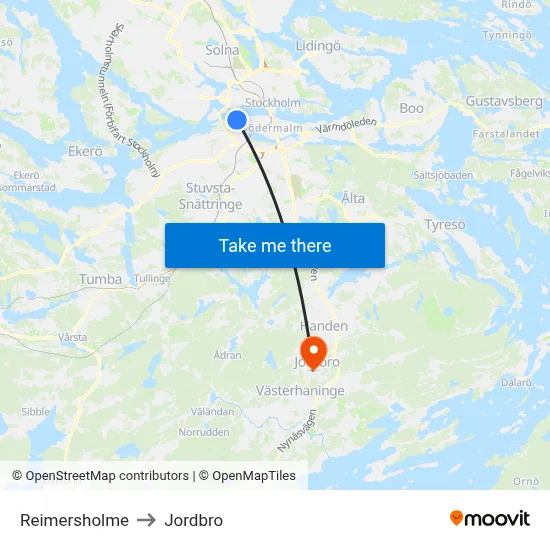Reimersholme to Jordbro map