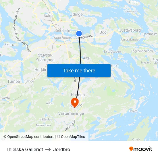 Thielska Galleriet to Jordbro map
