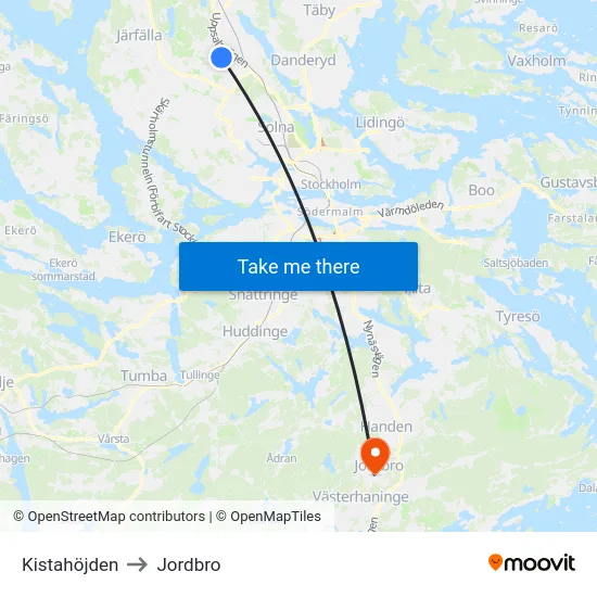 Kistahöjden to Jordbro map