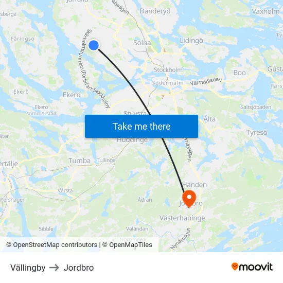 Vällingby to Jordbro map