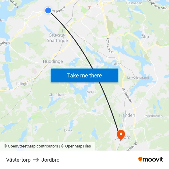 Västertorp to Jordbro map