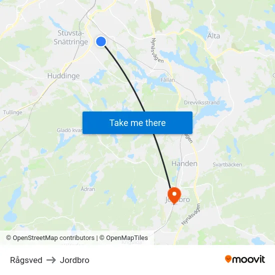 Rågsved to Jordbro map