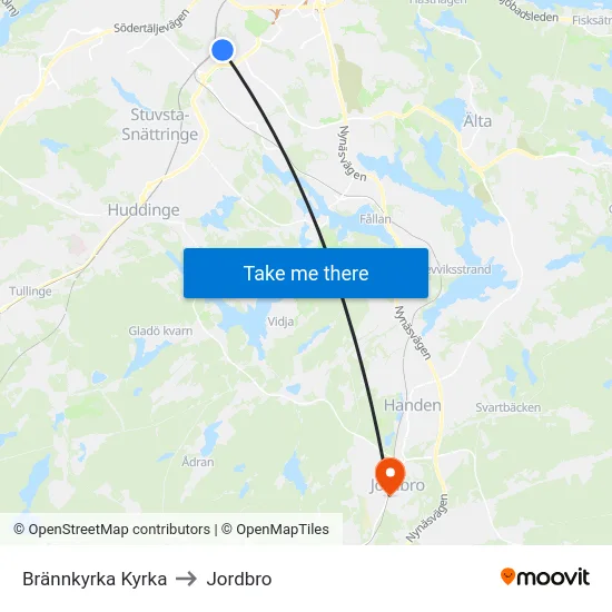 Brännkyrka Kyrka to Jordbro map