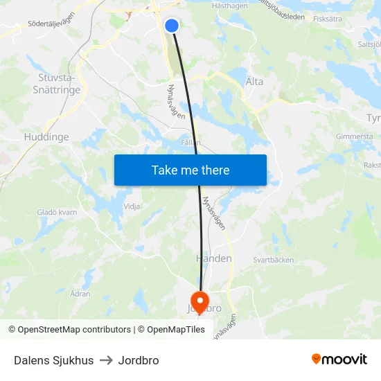 Dalens Sjukhus to Jordbro map