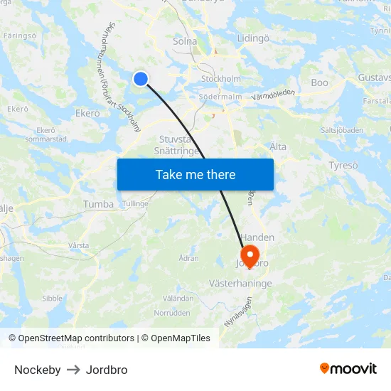 Nockeby to Jordbro map