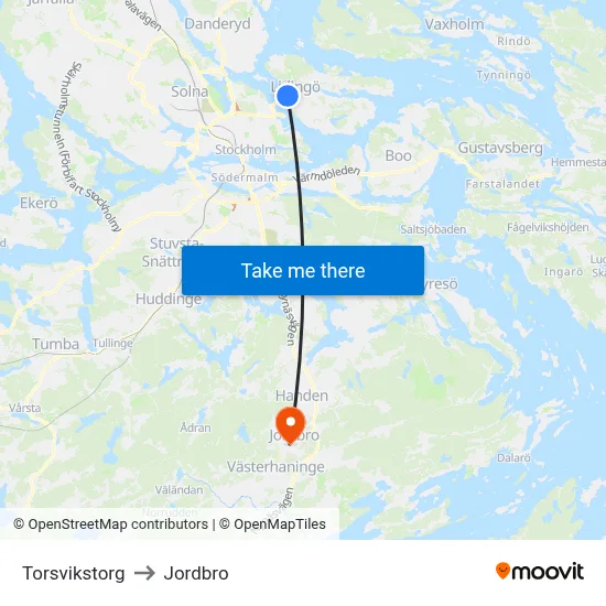Torsvikstorg to Jordbro map