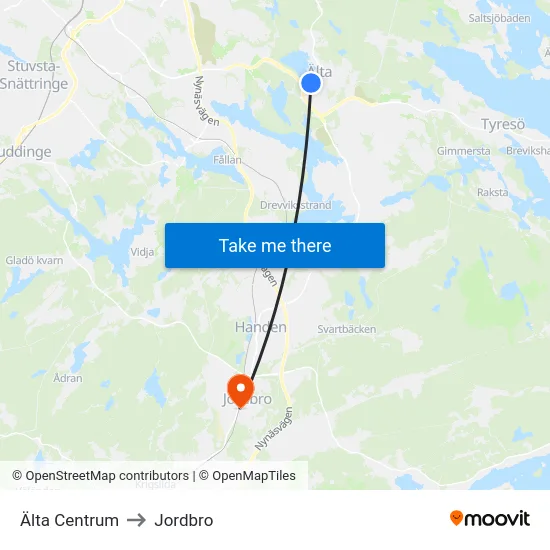 Älta Centrum to Jordbro map
