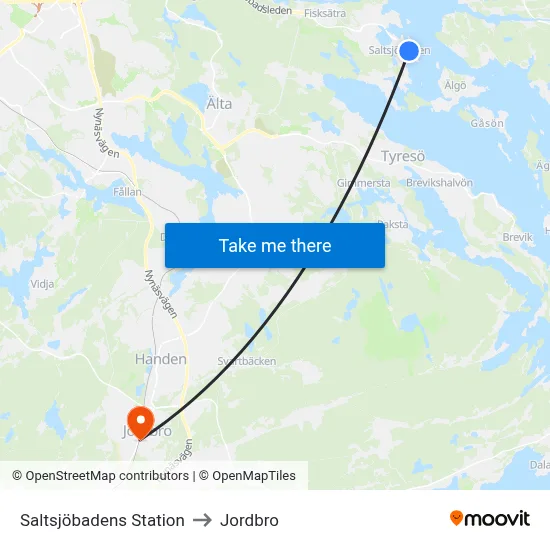 Saltsjöbadens Station to Jordbro map