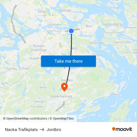 Nacka Trafikplats to Jordbro map