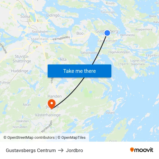 Gustavsbergs Centrum to Jordbro map