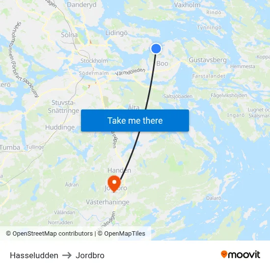 Hasseludden to Jordbro map