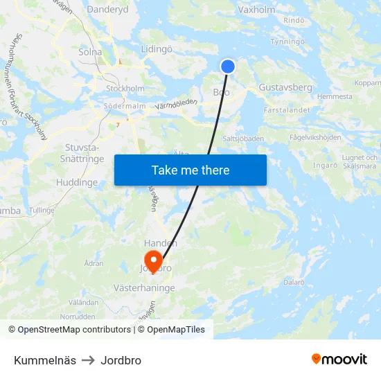 Kummelnäs to Jordbro map