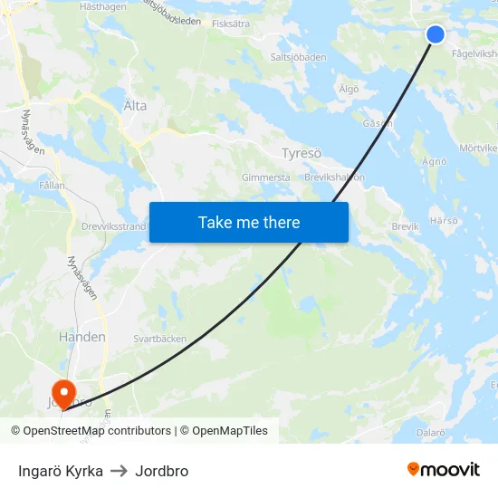 Ingarö Kyrka to Jordbro map