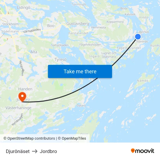 Djurönäset to Jordbro map