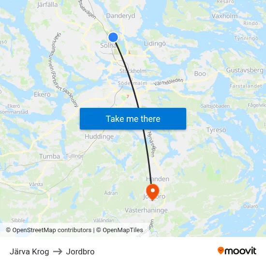Järva Krog to Jordbro map