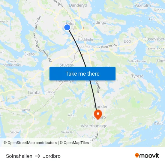 Solnahallen to Jordbro map