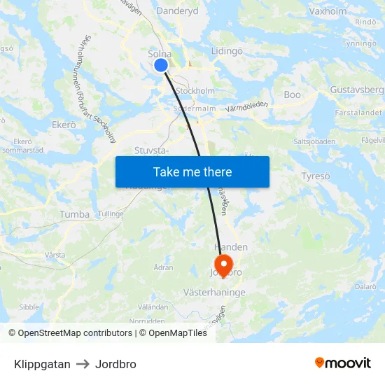 Klippgatan to Jordbro map