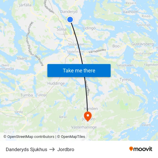 Danderyds Sjukhus to Jordbro map