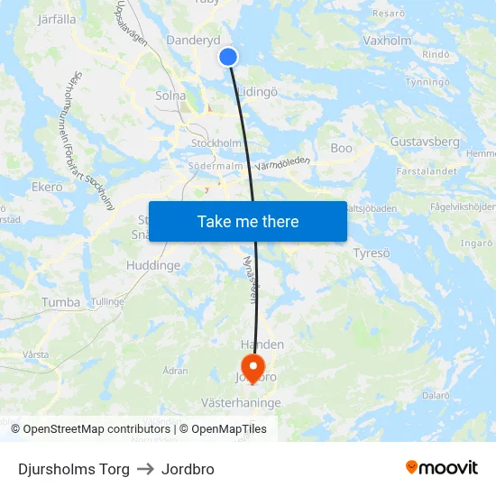 Djursholms Torg to Jordbro map
