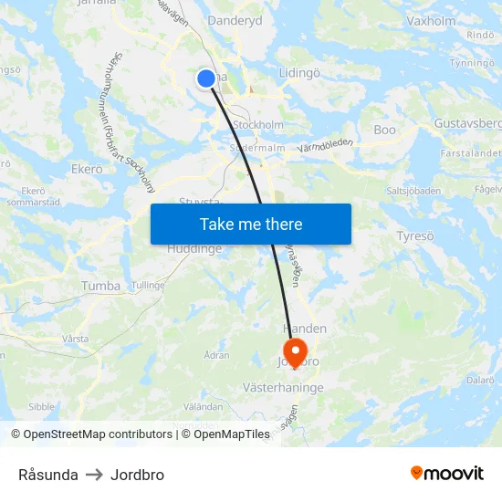 Råsunda to Jordbro map