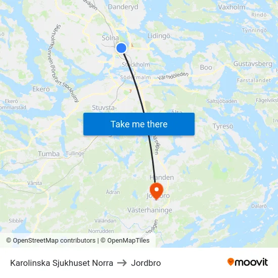 Karolinska Sjukhuset Norra to Jordbro map
