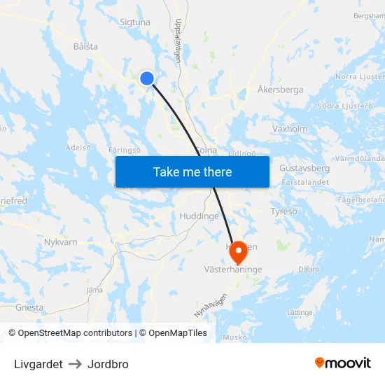 Livgardet to Jordbro map