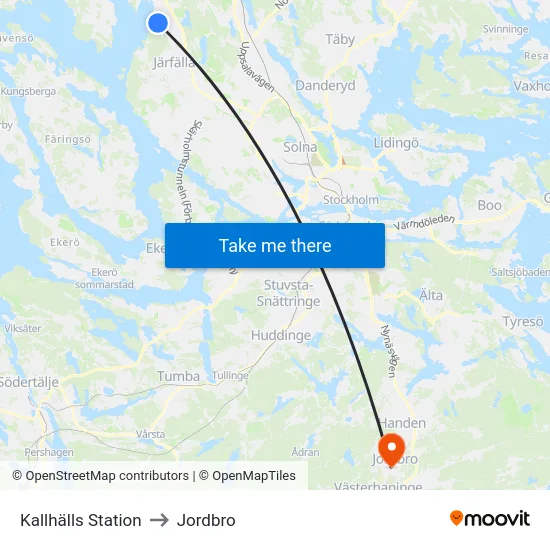 Kallhälls Station to Jordbro map