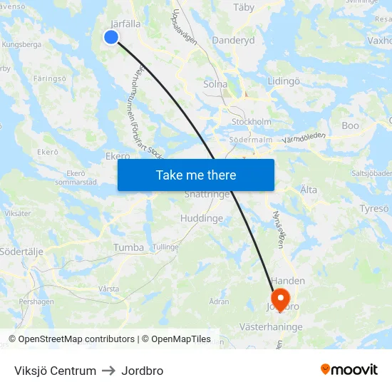 Viksjö Centrum to Jordbro map