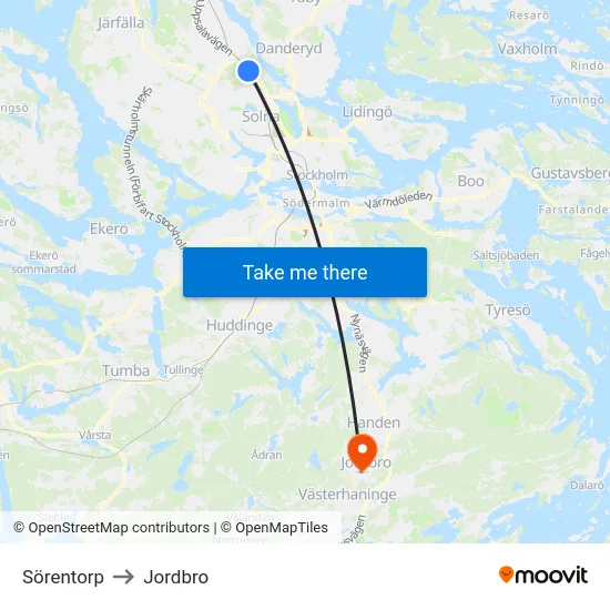 Sörentorp to Jordbro map