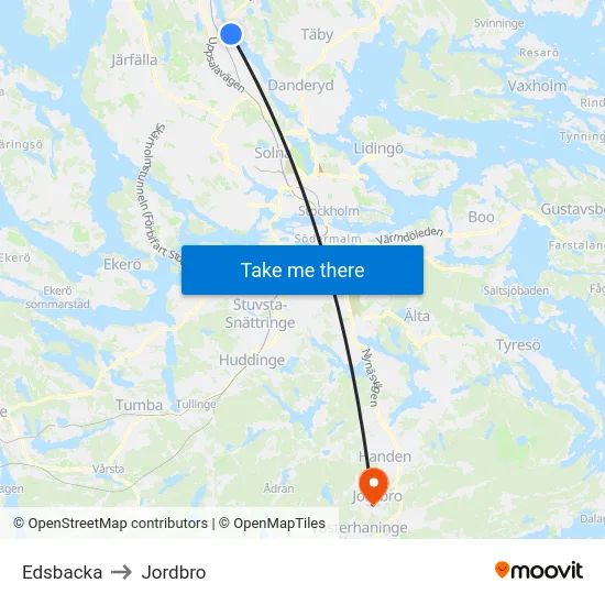 Edsbacka to Jordbro map