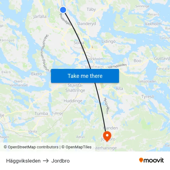 Häggviksleden to Jordbro map