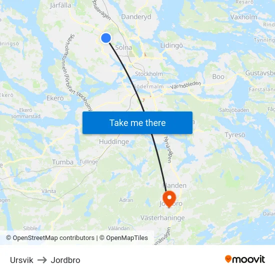 Ursvik to Jordbro map