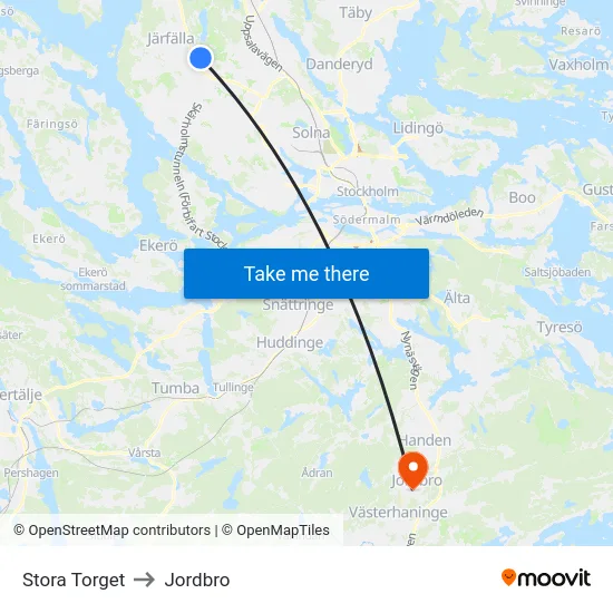 Stora Torget to Jordbro map