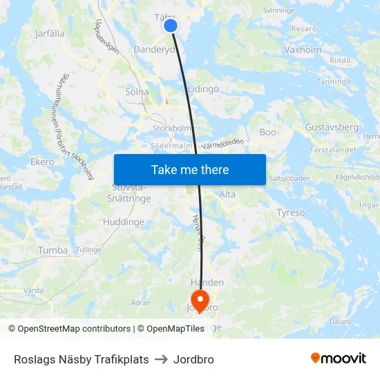 Roslags Näsby Trafikplats to Jordbro map