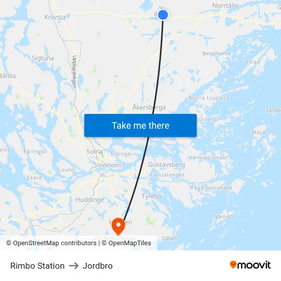 Rimbo Station to Jordbro map