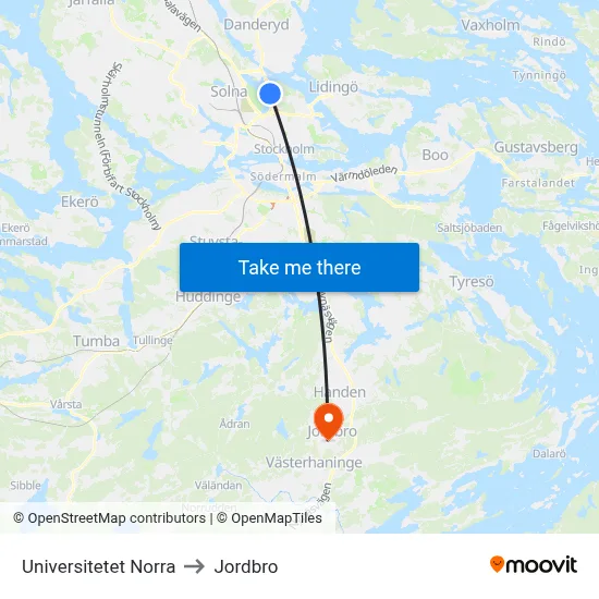Universitetet Norra to Jordbro map