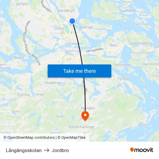 Långängsskolan to Jordbro map