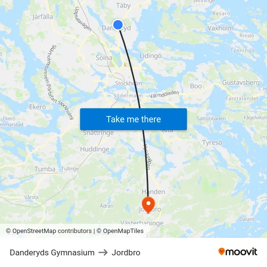Danderyds Gymnasium to Jordbro map