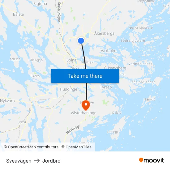 Sveavägen to Jordbro map