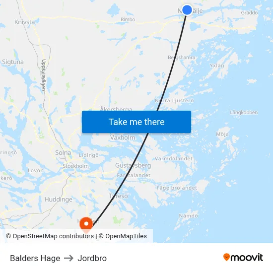 Balders Hage to Jordbro map