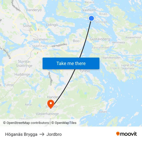 Höganäs Brygga to Jordbro map