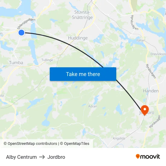 Alby Centrum to Jordbro map