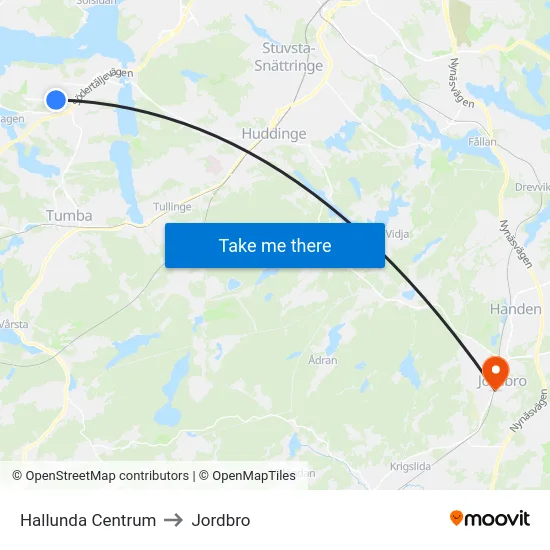 Hallunda Centrum to Jordbro map
