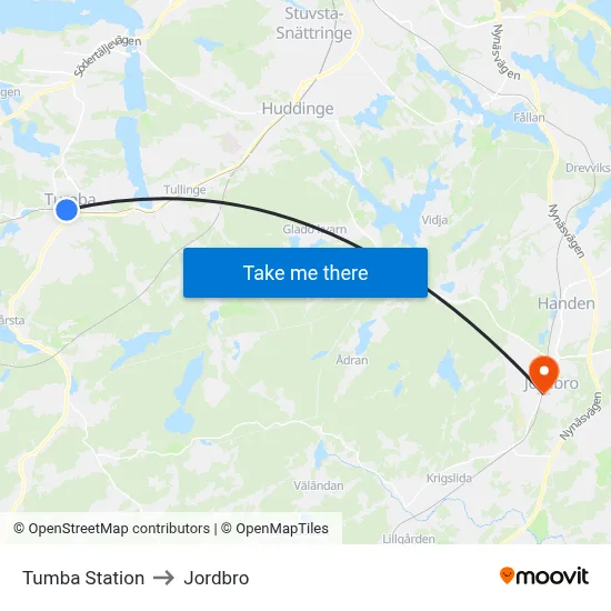Tumba Station to Jordbro map