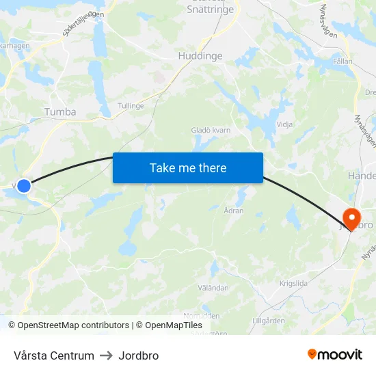 Vårsta Centrum to Jordbro map