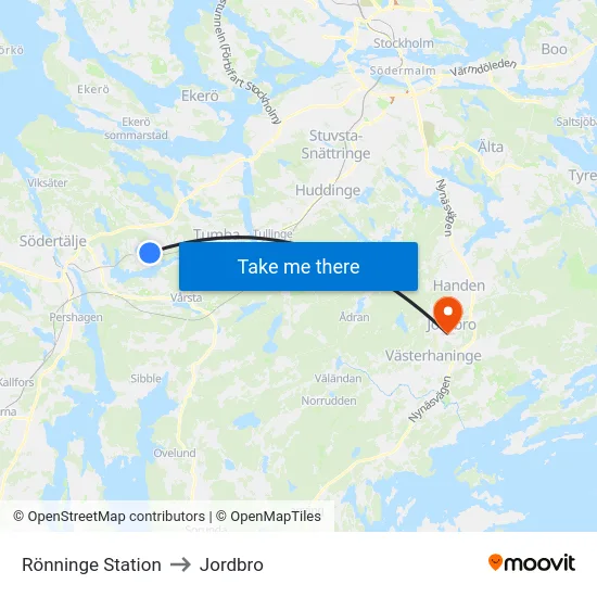 Rönninge Station to Jordbro map