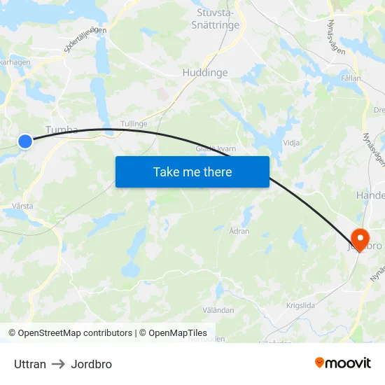 Uttran to Jordbro map