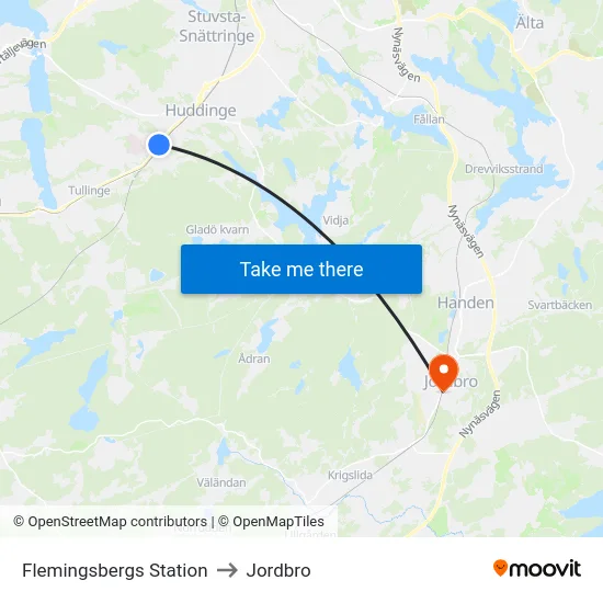 Flemingsbergs Station to Jordbro map