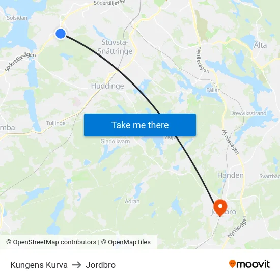 Kungens Kurva to Jordbro map