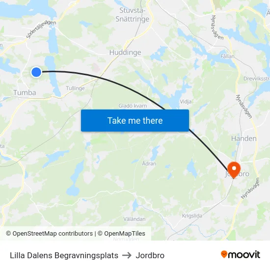 Lilla Dalens Begravningsplats to Jordbro map